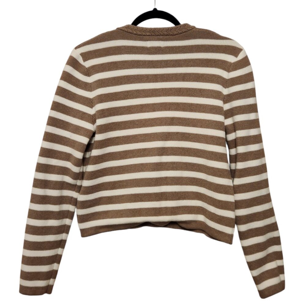 J Crew Striped Cotton Cardigan Size S Taupe & White Knitted Cotton - Picture 2 of 8